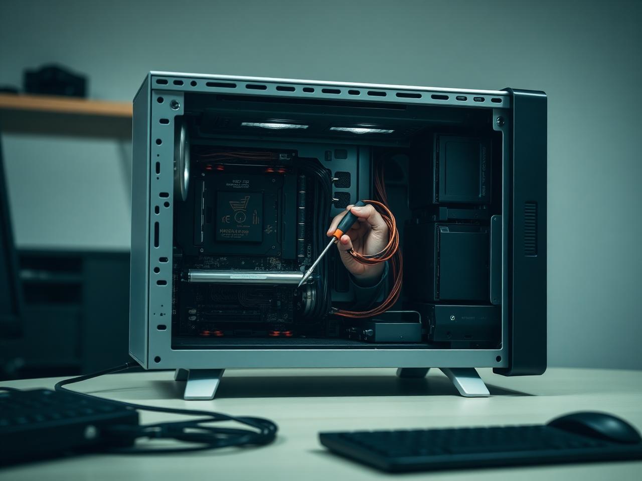 Technician inspecting a PC